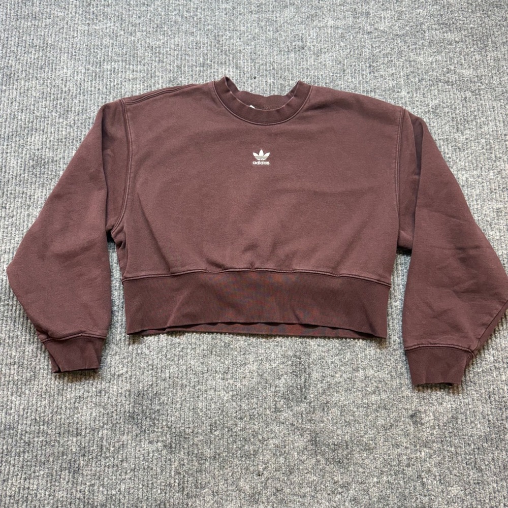 Adidas Originals Burgundy Cropped Fleece Sporty Sweatshirt XXS Adicolor Crewneck